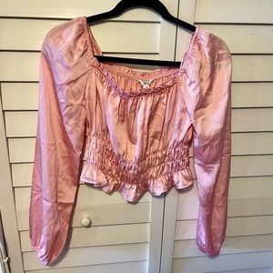 Bar III Smocked Cropped Satin Top